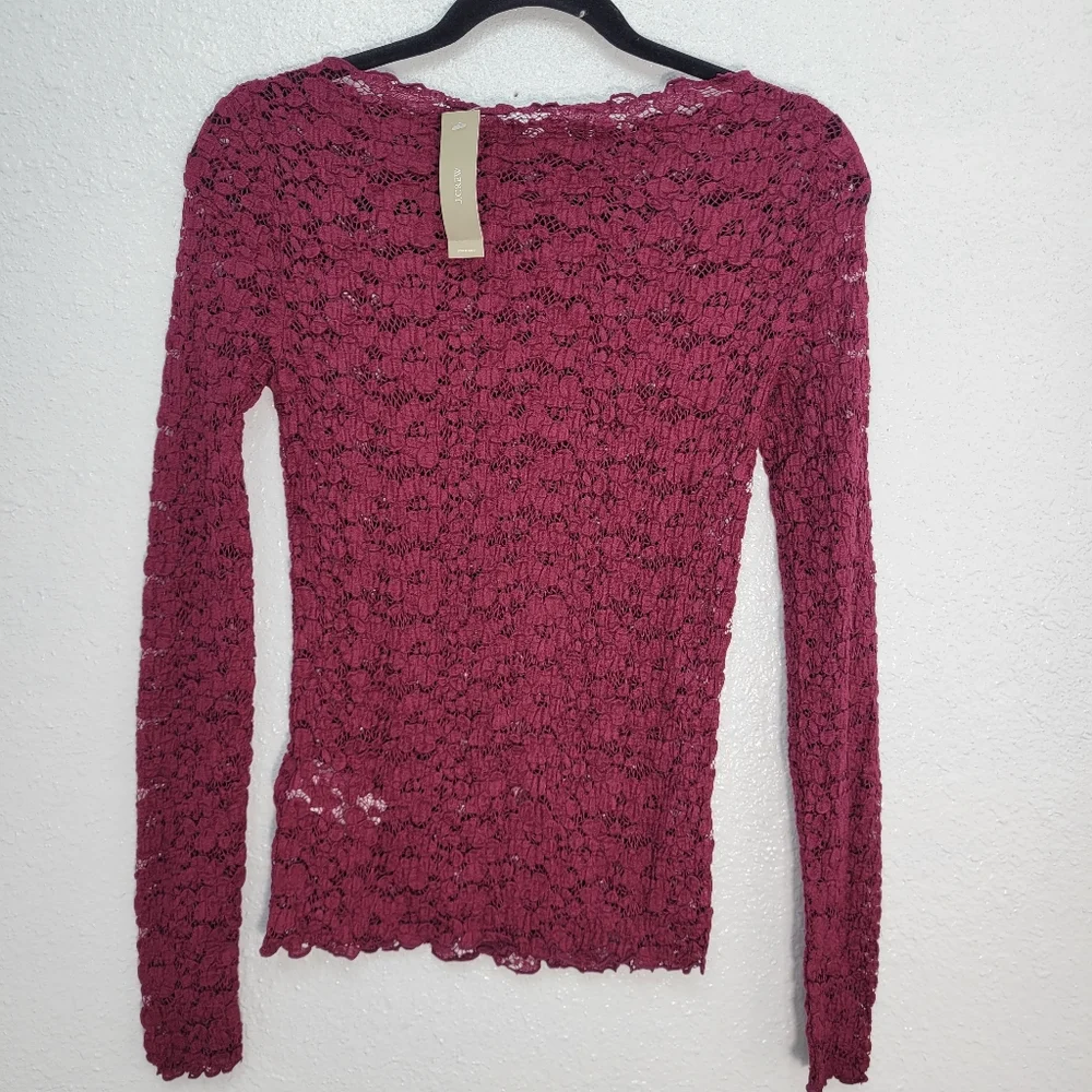 J Crew Lace boatneck top in Mulberry Size XS CO045 NWT